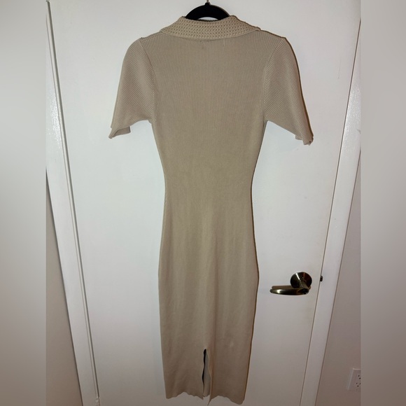 Ribbed Knit Crochet V-Neck Midi Dress by Caroline Constas - Picture 4 of 4